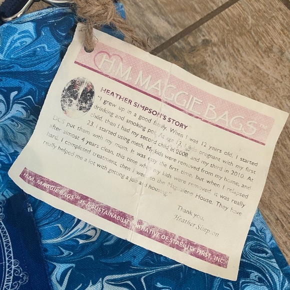 Maggie Bags Canvas Reversible Blue Messenger Tote Bag NWT Sustainable Handmade - Picture 12 of 12